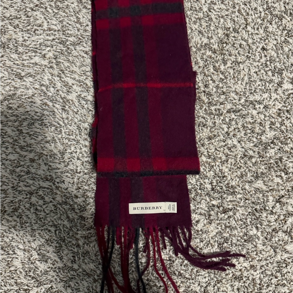 Burberry Burgundy and Black Checkered Scarf
